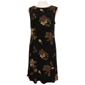 Vintage 90s Jalate Black Floral Sleeveless Dress